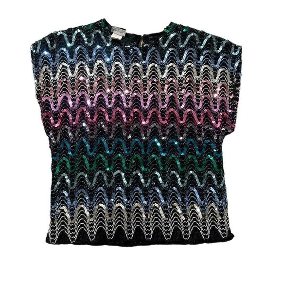 Vintage 70’s Rainbow Sequin Disco Top Size Small - Picture 9 of 14